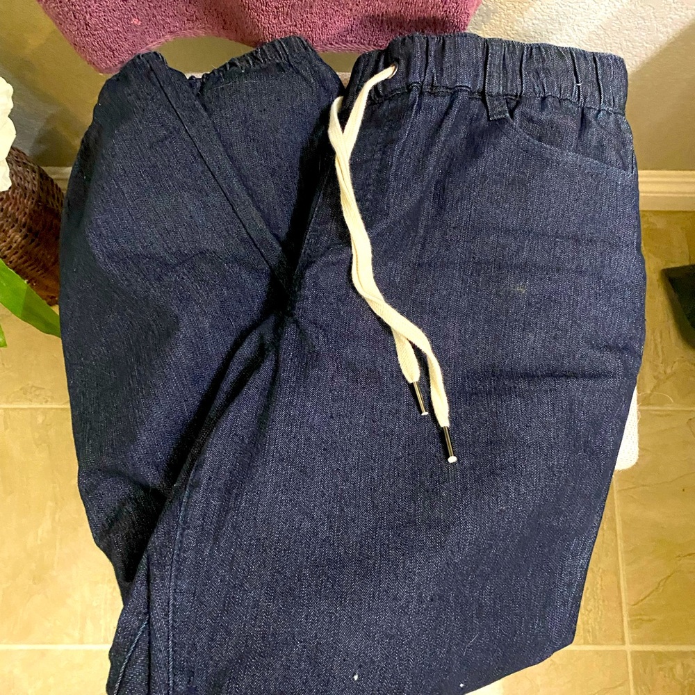 Very gently used, denim, joggers with elastic waistband.